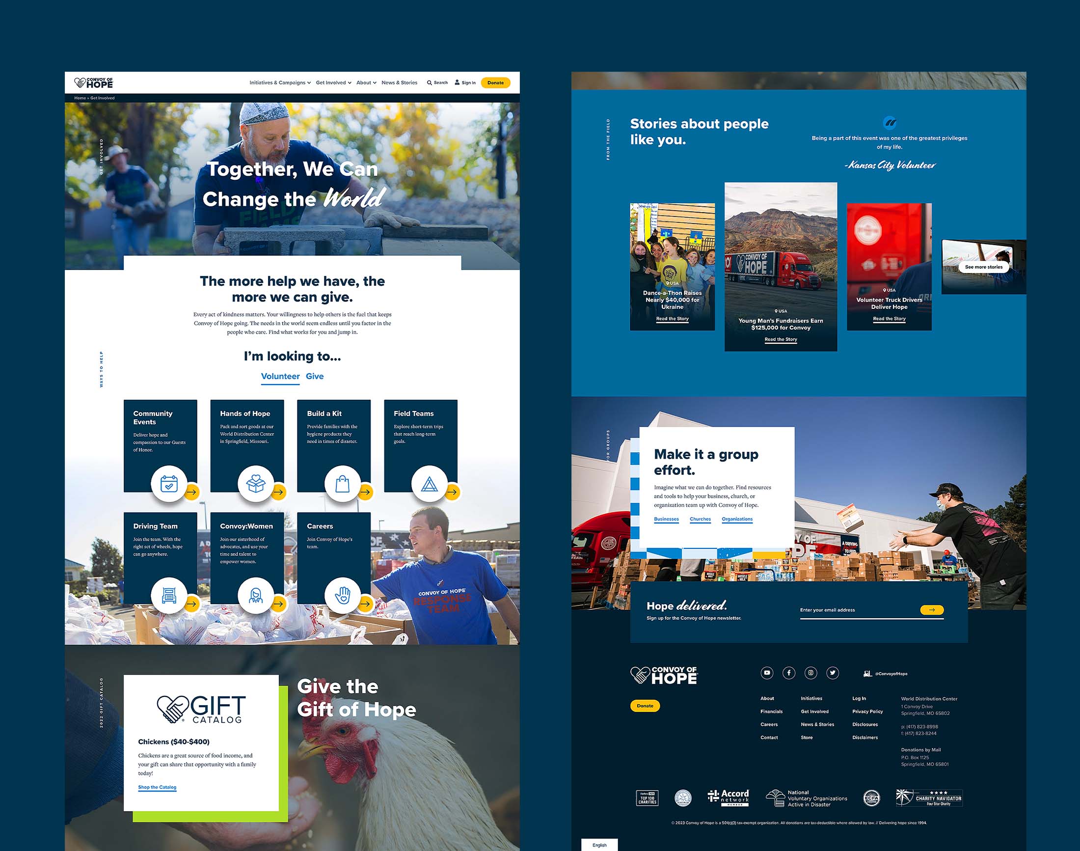 Get Involved pages of the Convoy of Hope website design