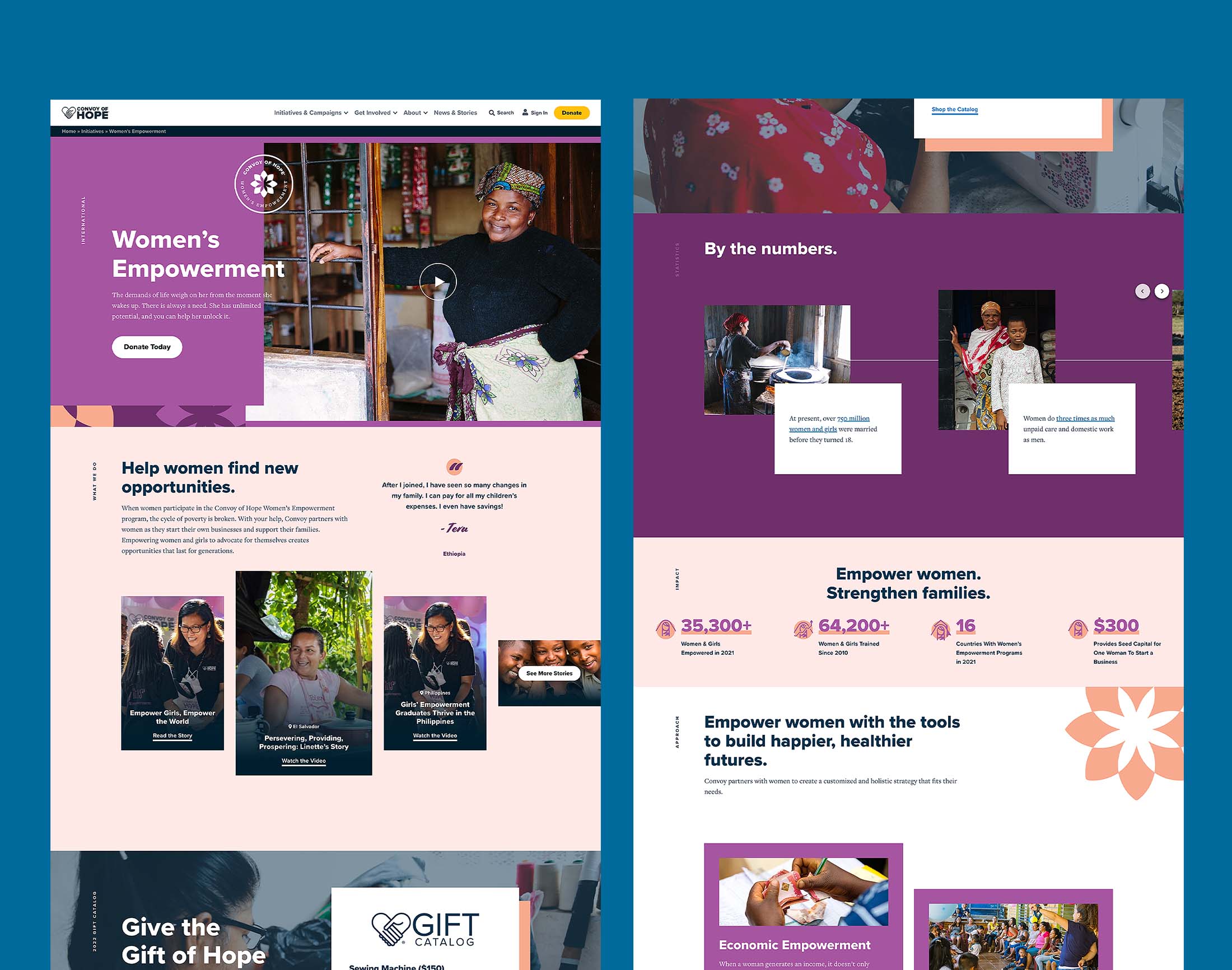 The Women's Initiative page of the Convoy of Hope website design