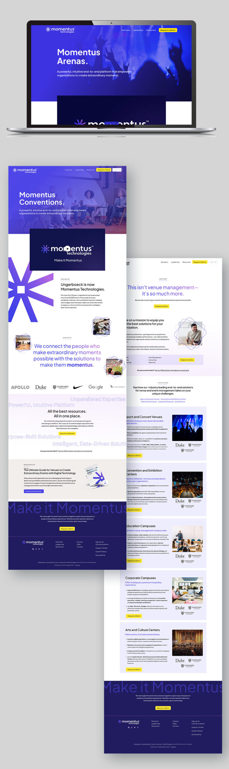 The design of the Momentus website design featuring the new name and branding.