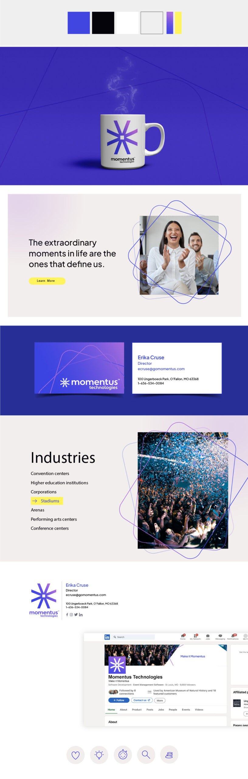 Our moldboard we created to show the elements of the Momentus brand touchpoints coming together.