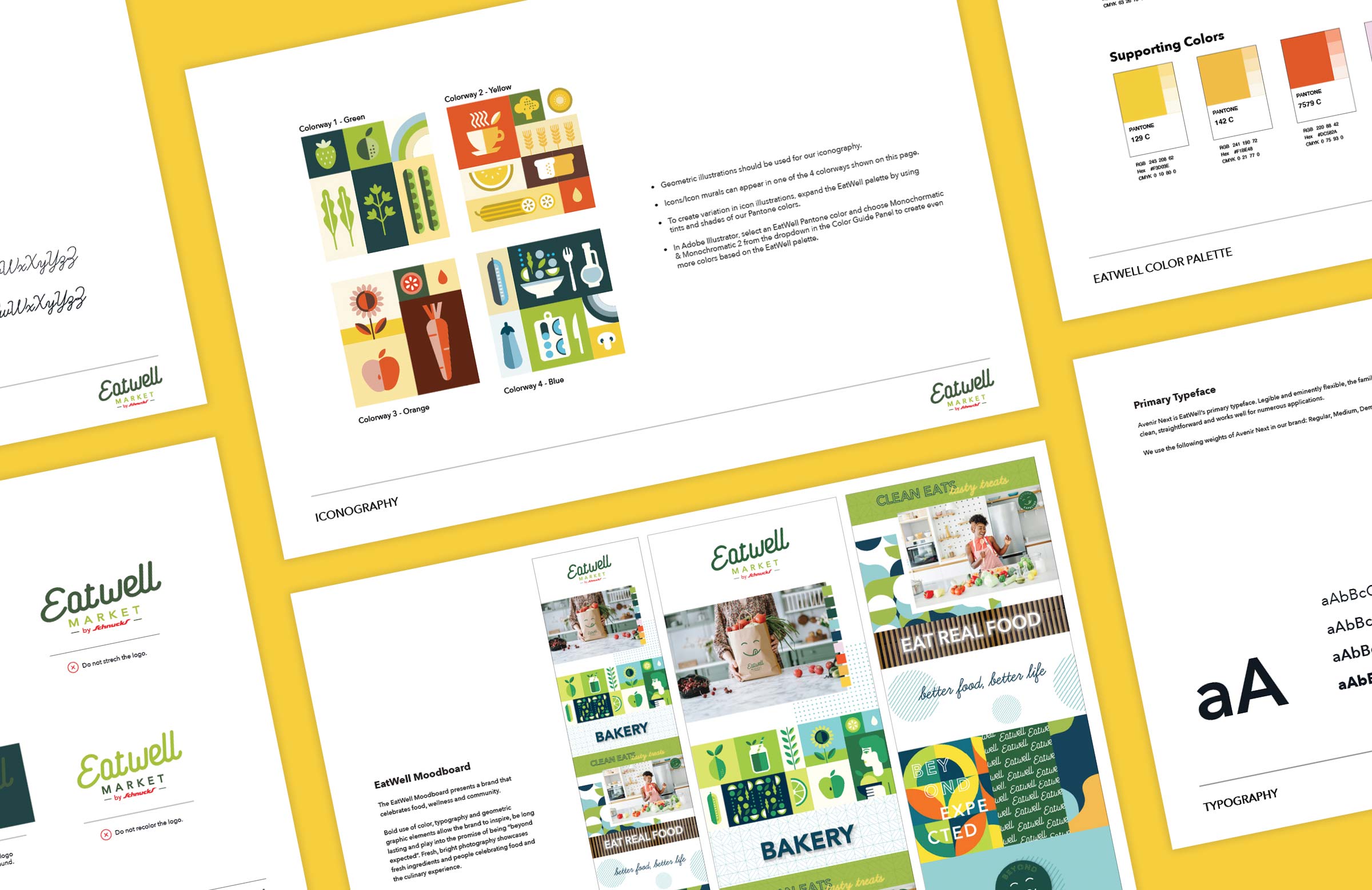 Pages from the Eatwell grocery store brand guidelines