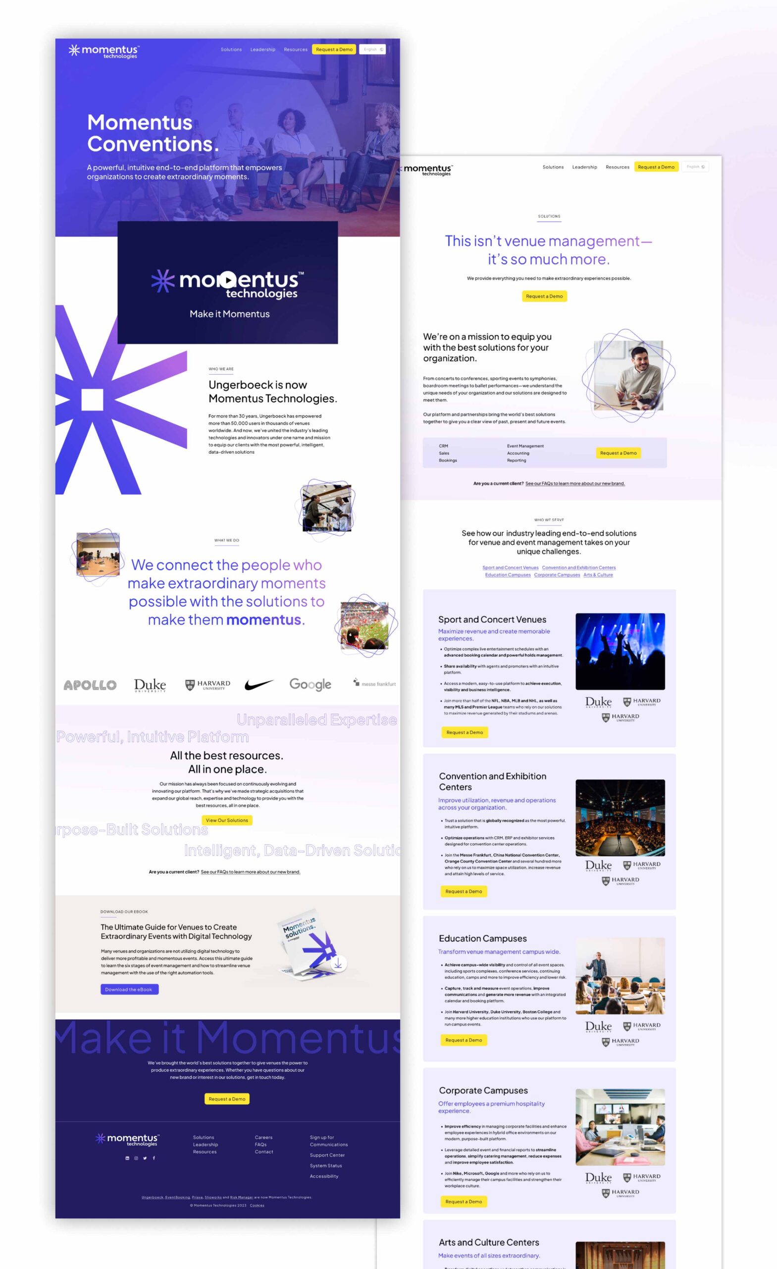 Momentus Technologies website page designs