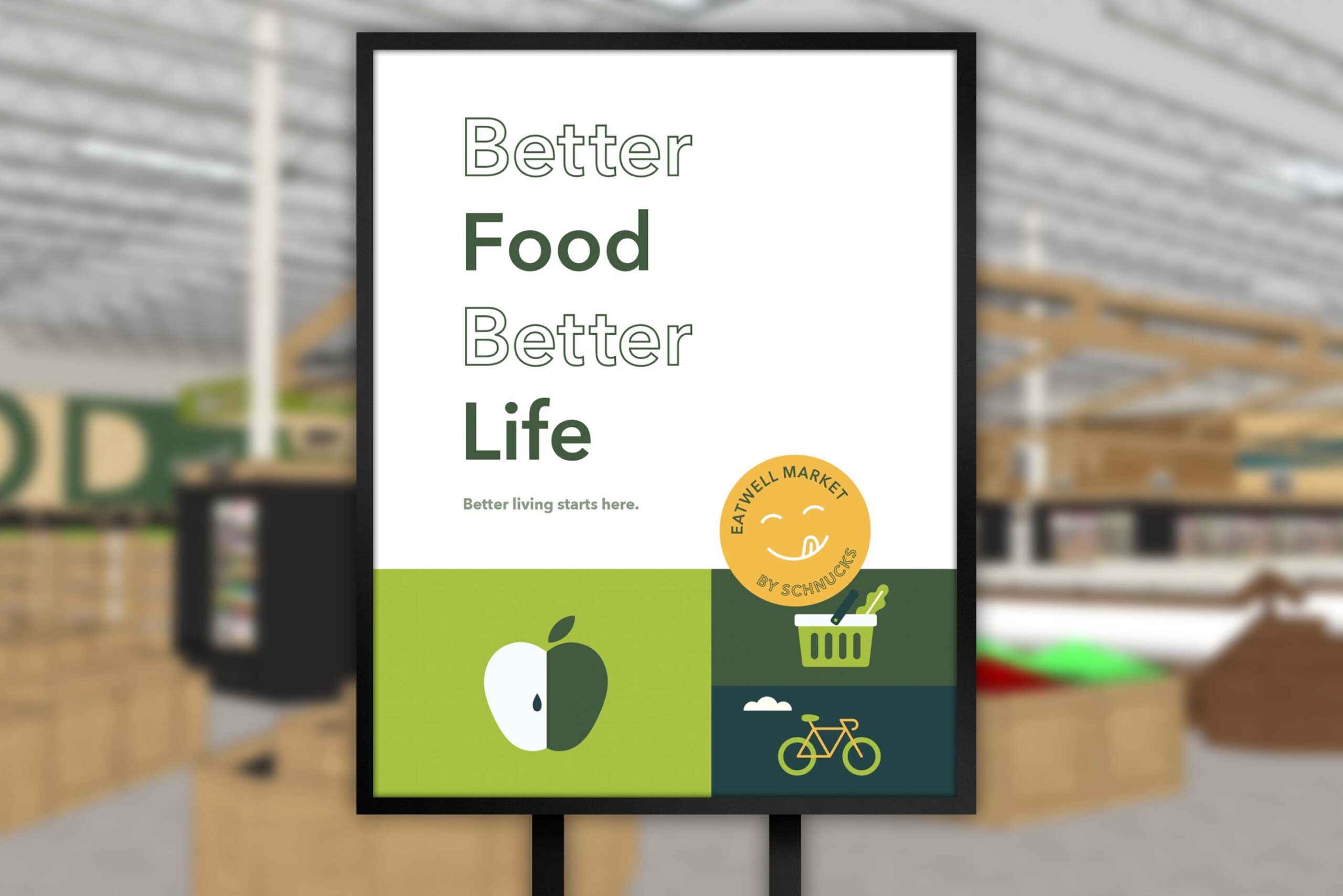 Mockup of store signage using the Eatwell brand identity