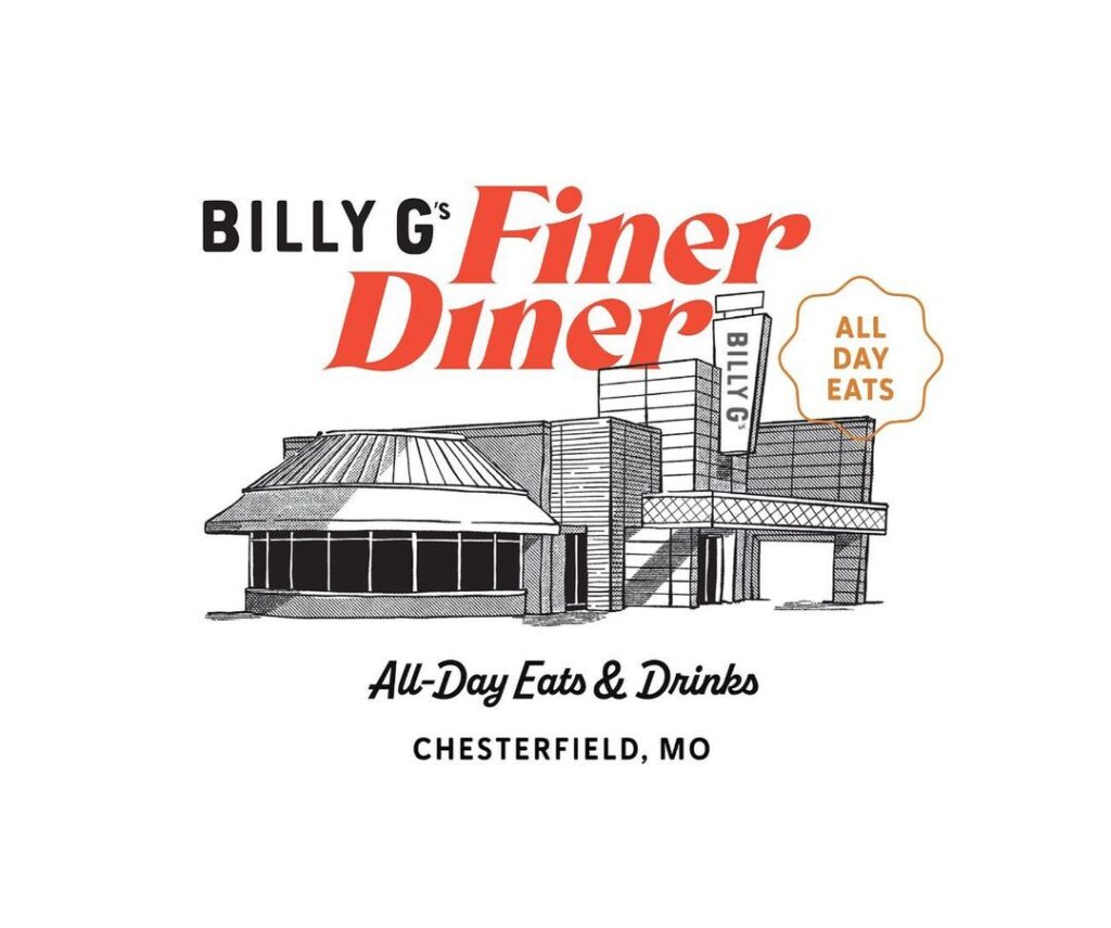 Billy G's Finer Diner building illustration with branding logo
