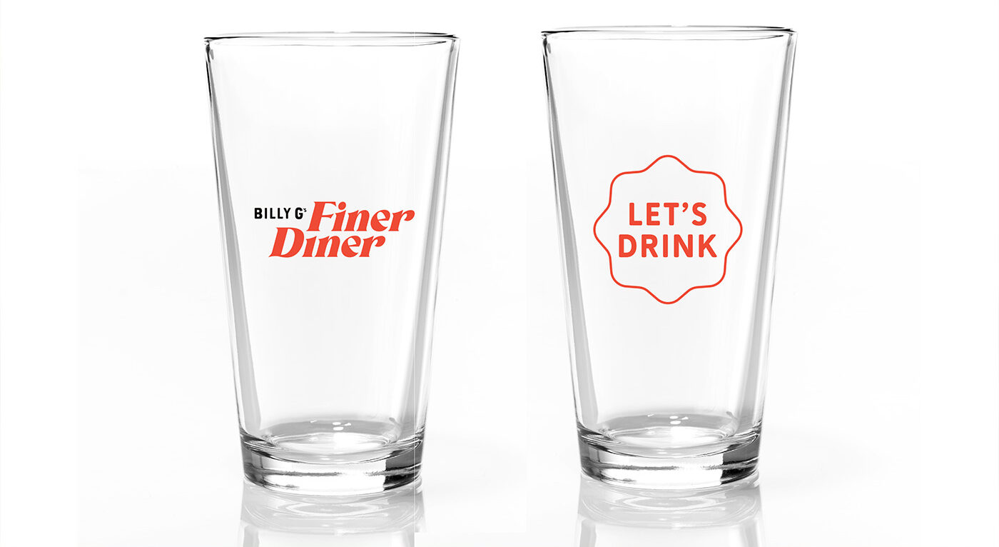 Billy G's Finer Diner branding on pint glasses