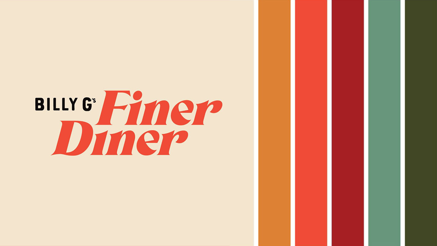 Billy G's Finer Diner brand identity, including the logo and color palette