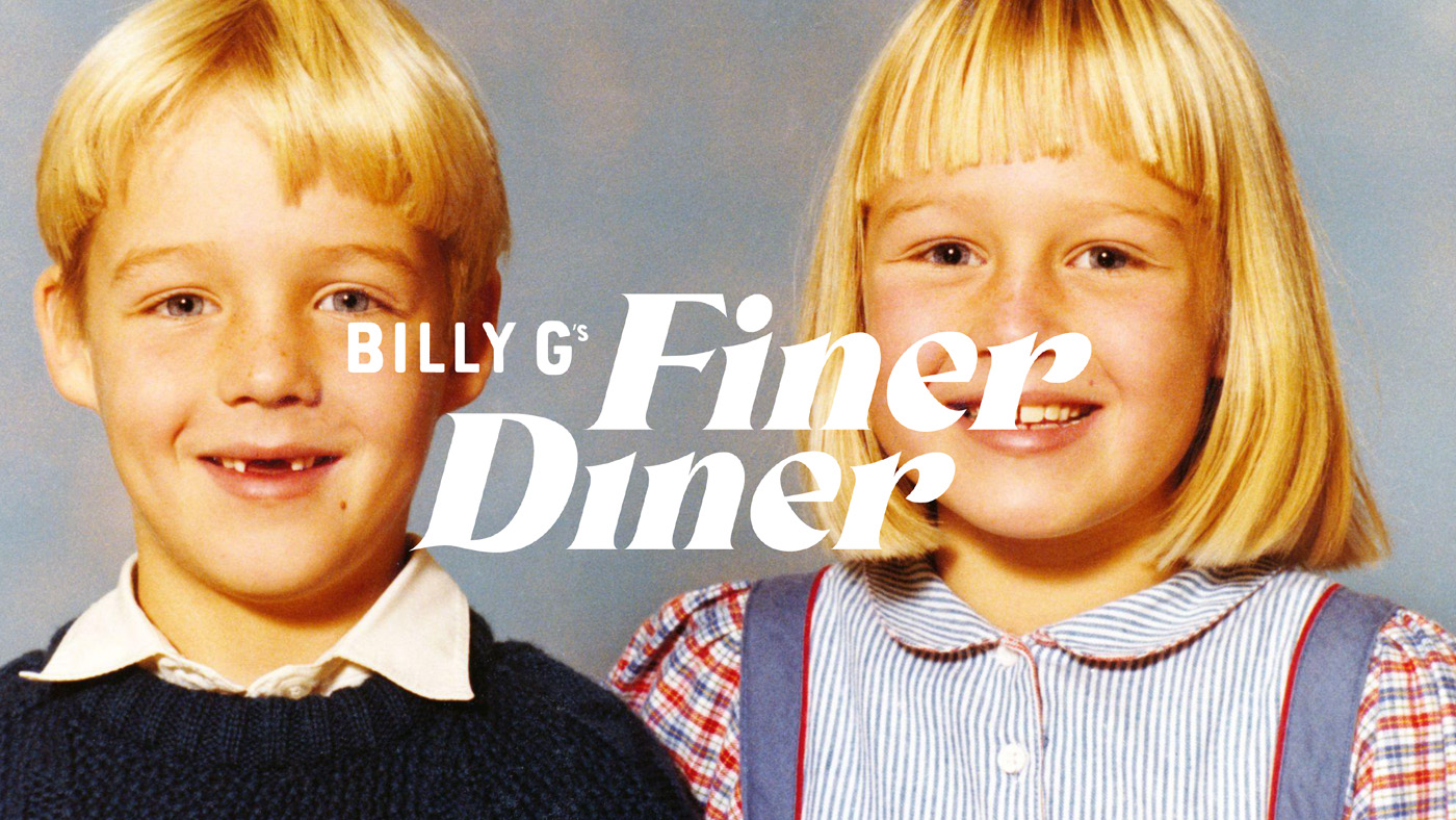Billy G's Finer Diner branding in front of a retro family photo