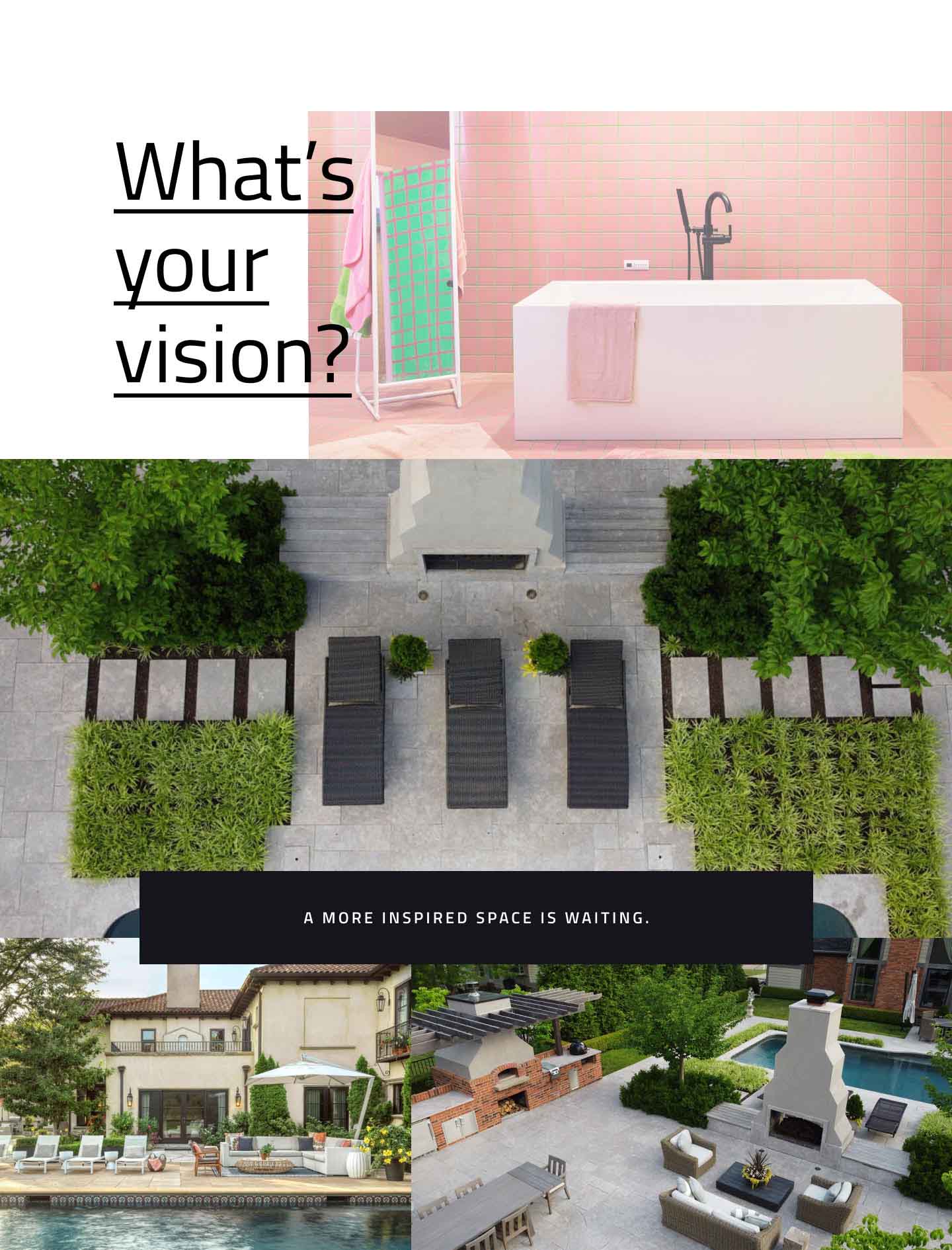 Several design and architectural images. The text reads "What's your vision?"