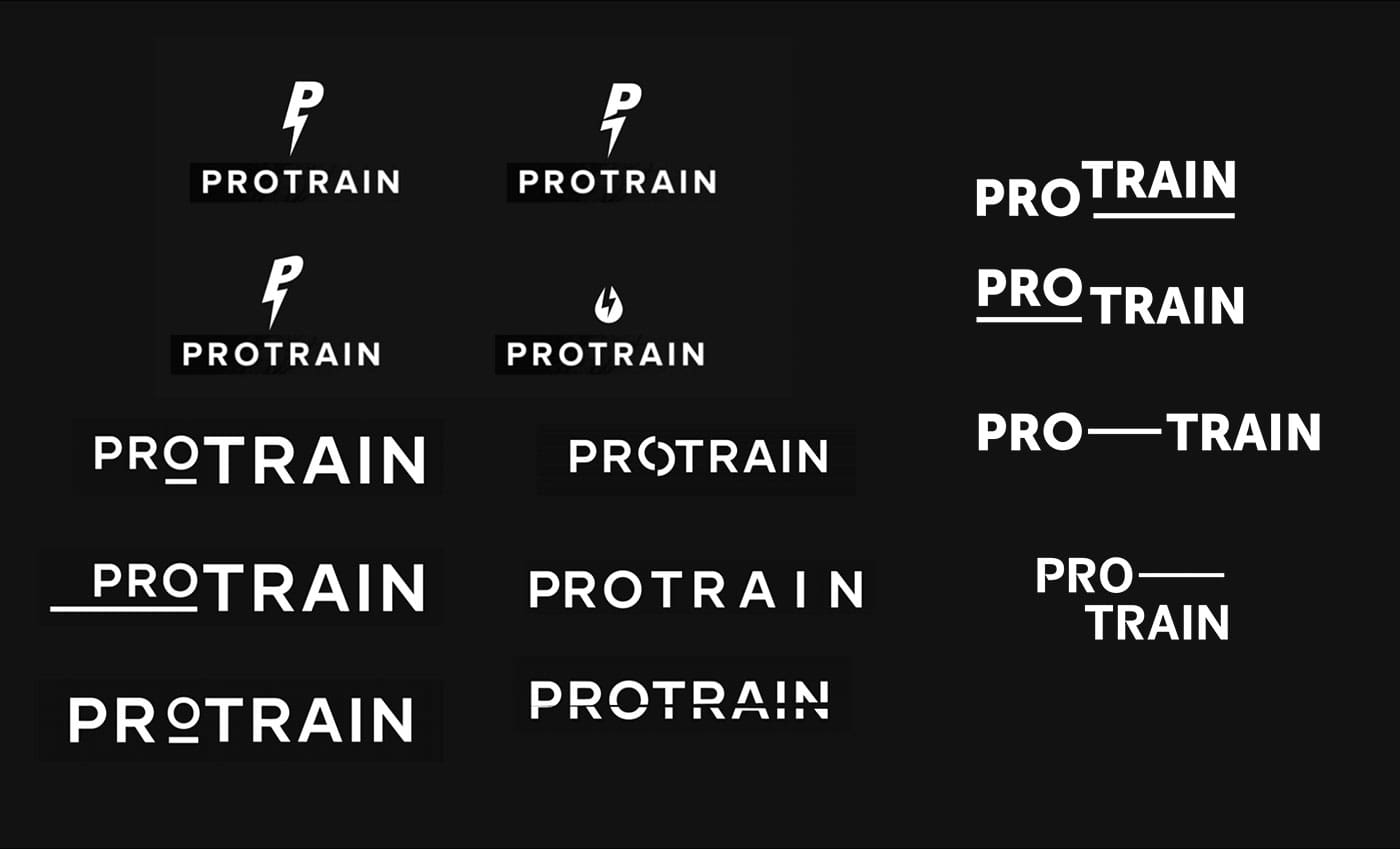 Early iterations of the Pro-Train logo, part of the CBD brand's visual identity