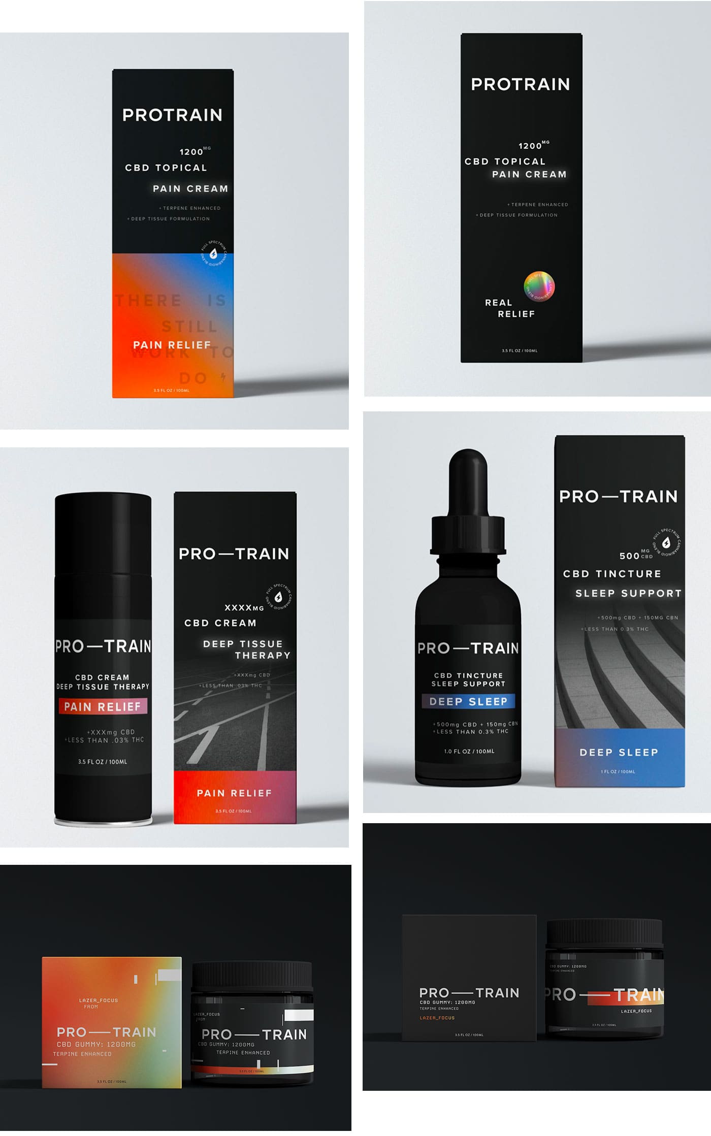 Early iterations of the Pro-Train CBD packaging designs
