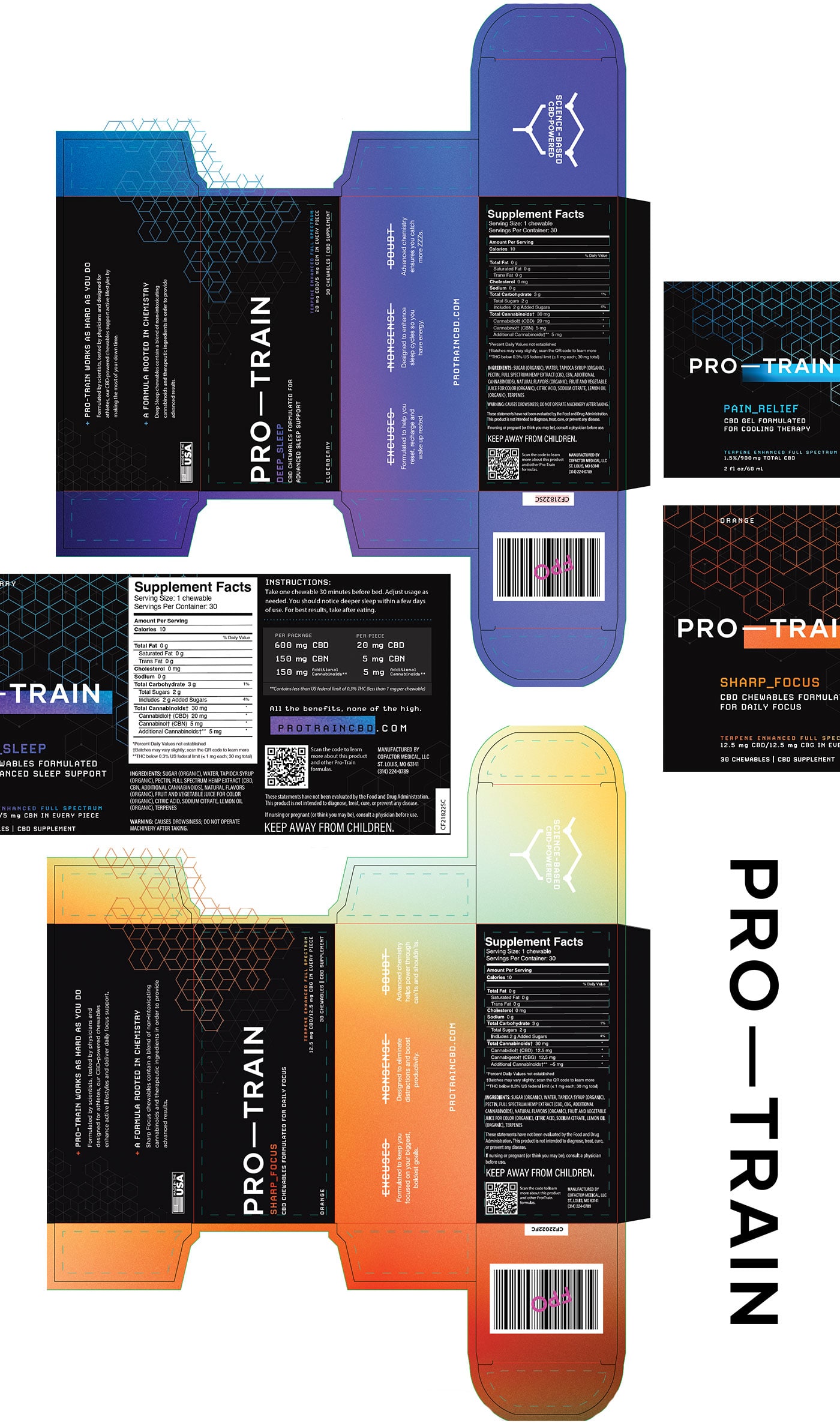 CBD packaging designs for Pro-Train products