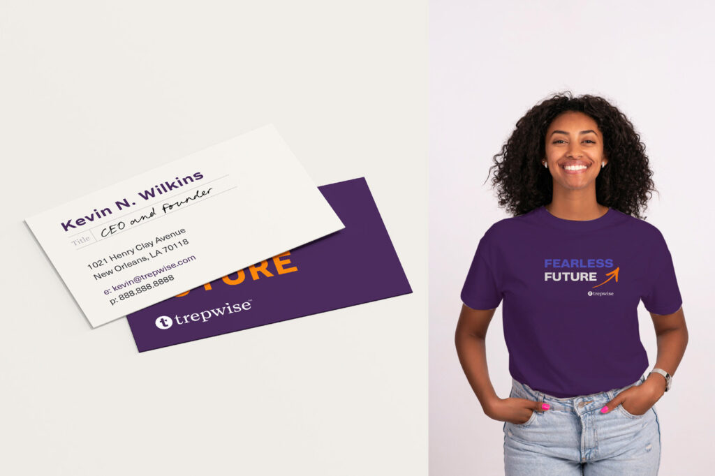 Trepwise business cards and t-shirts with the new brand identity