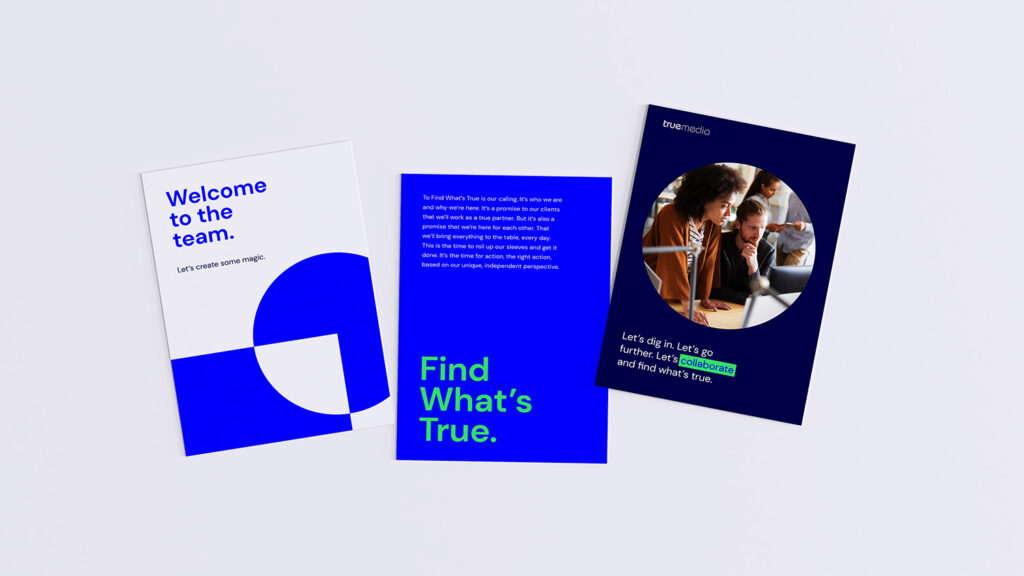 Examples of True Media marketing materials using the new brand