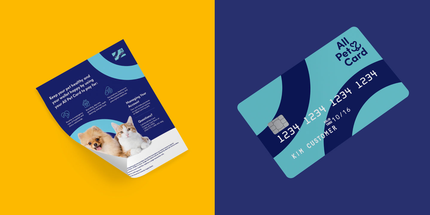 All Pet Card branded flyer and credit card