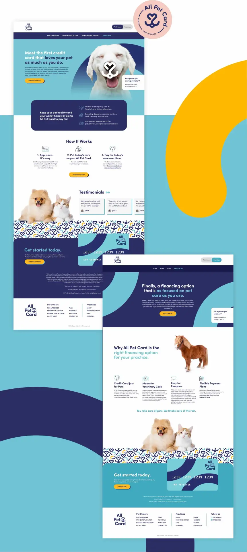Web site design and branding examples for All Pet Card