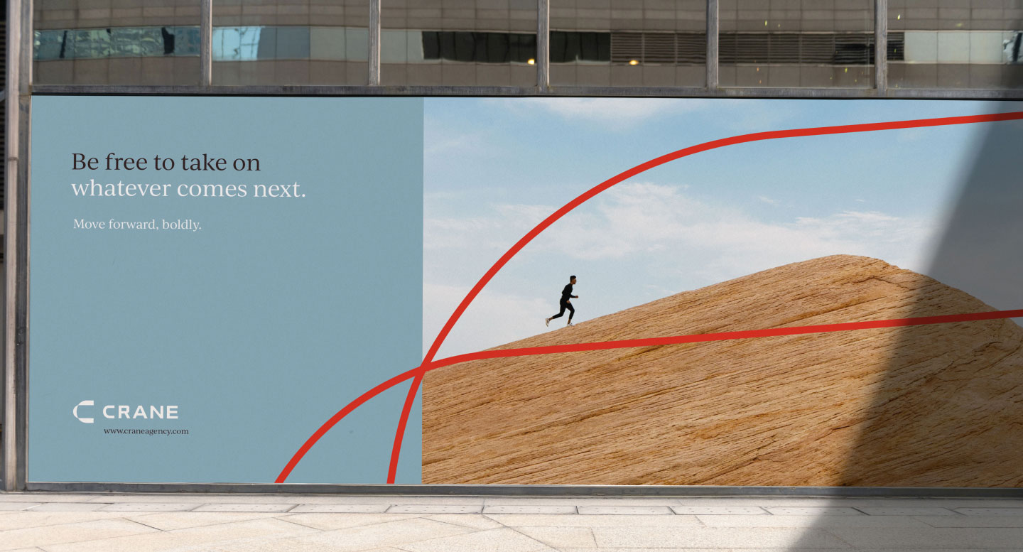 Crane Agency branding on a billboard