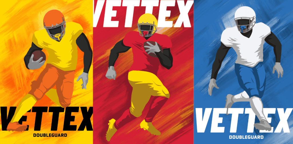 A series of illustrations highlighting the Vettex mouthguard brand