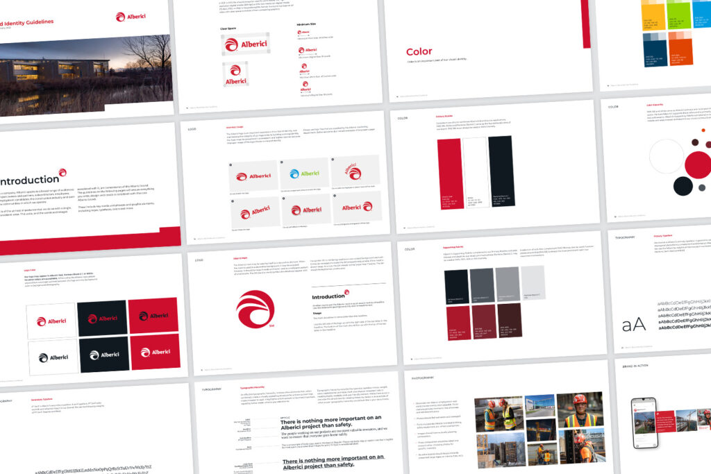 Series of images from Alberici's brand guidelines