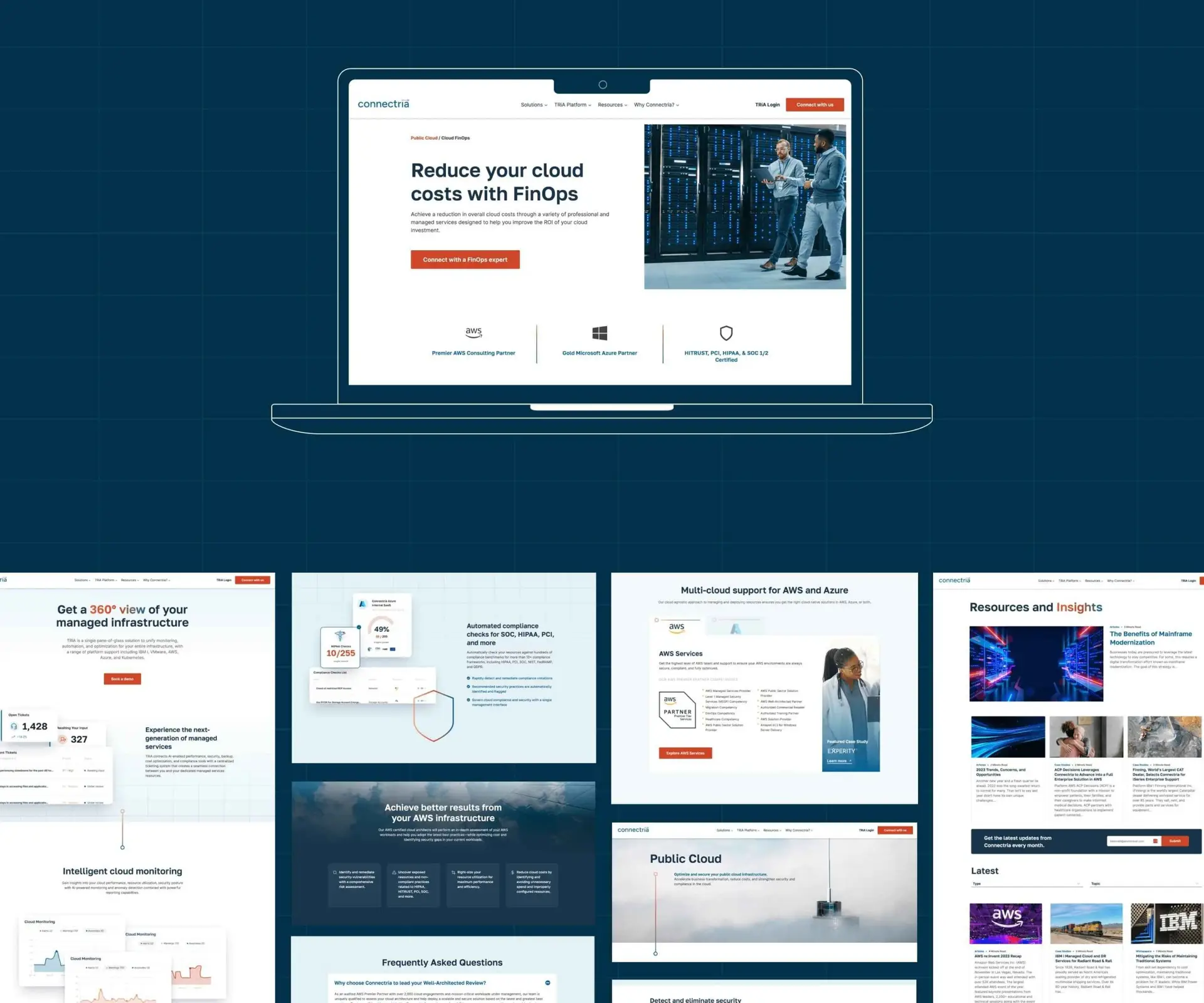 A series of Connectria's website sections