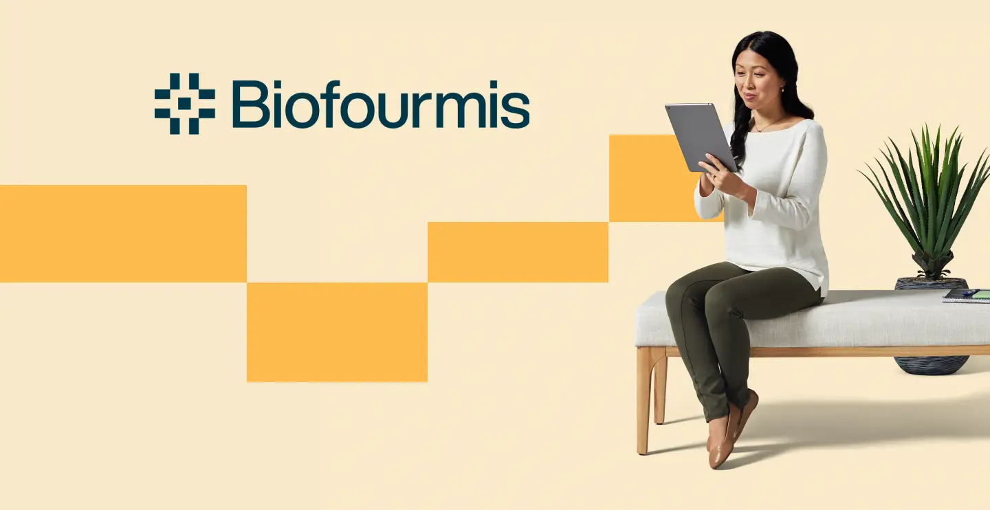 Biofourmis logo alongside consumer using the platform