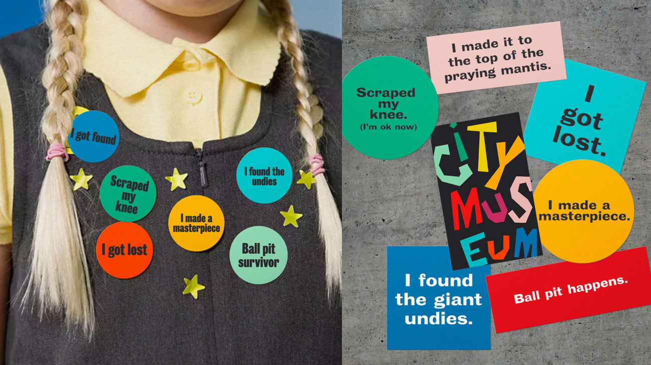 City Museum branding on stickers that say things like "I got lost." and "I found the giant undies."