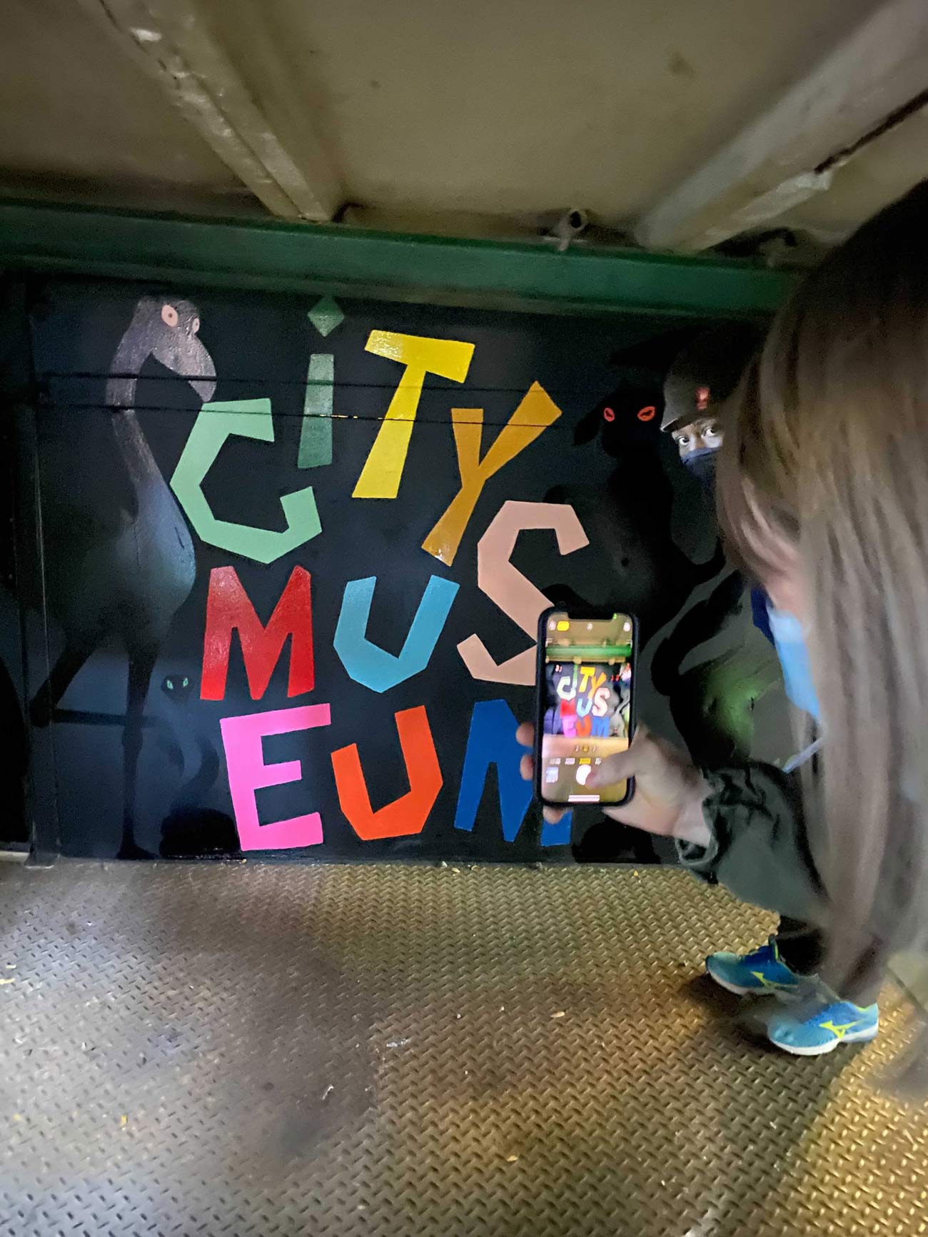 City Museum logo as a mural inside an exhibit