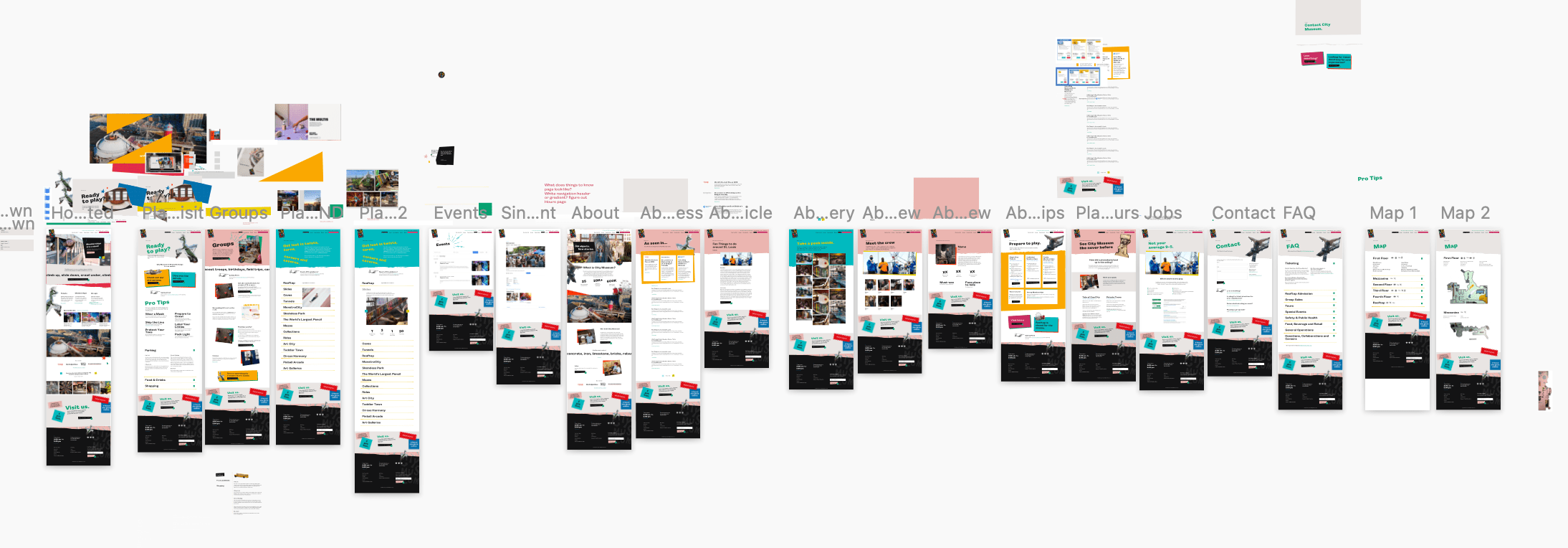 Screenshot of page designs in-progress from the City Museum website design project