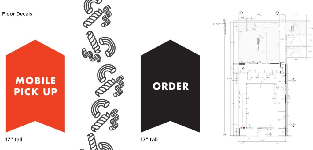 Wayfinding signage designs and diagrams for Porano