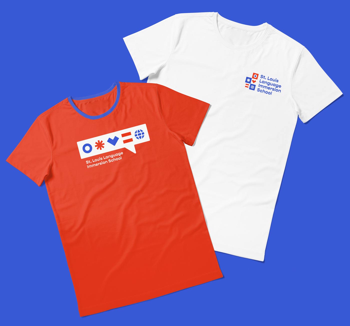 St. Louis Language Immersion School's new branding mocked up on t-shirts