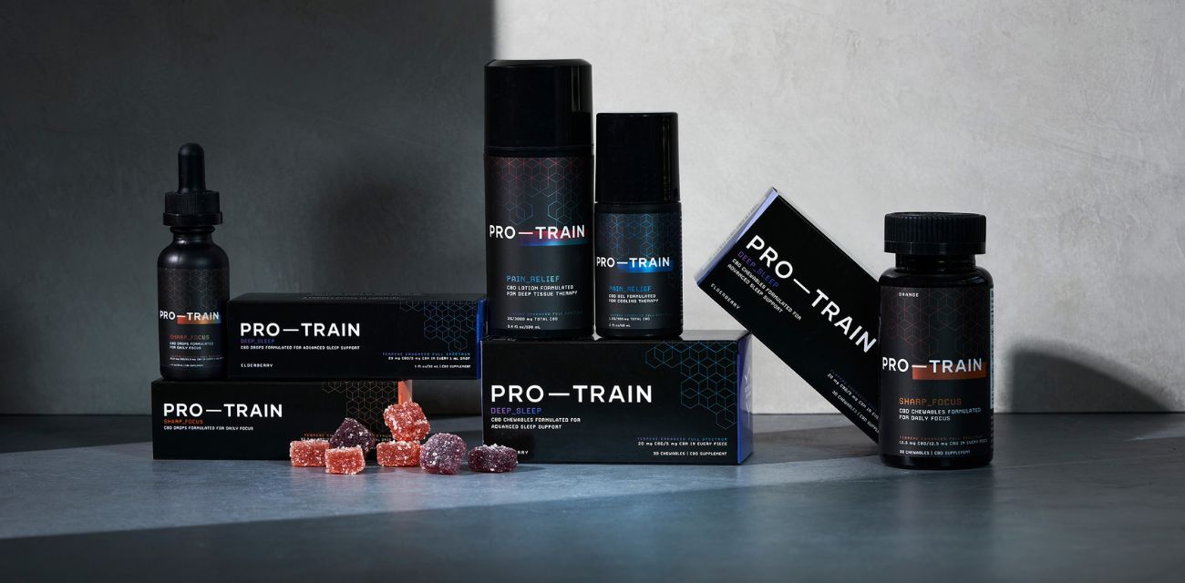 Pro-Train CBD product line packaging, recipient of GDUSA H+W Awards