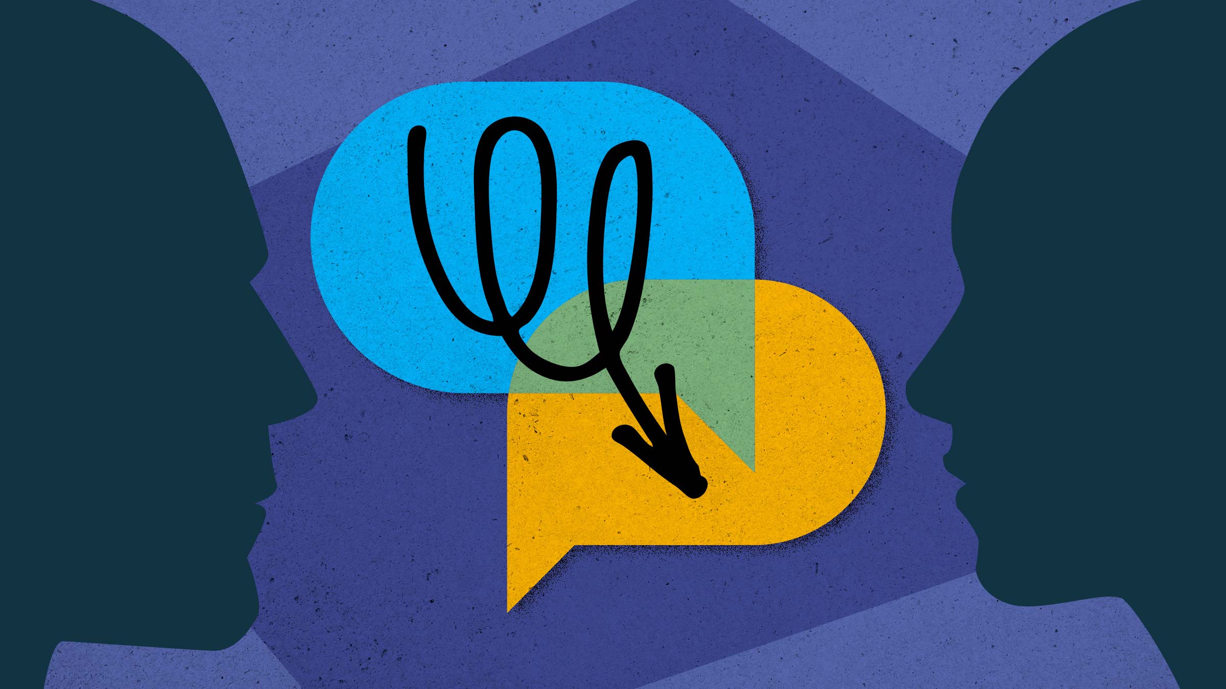 Illustration showing two people discussing ideas