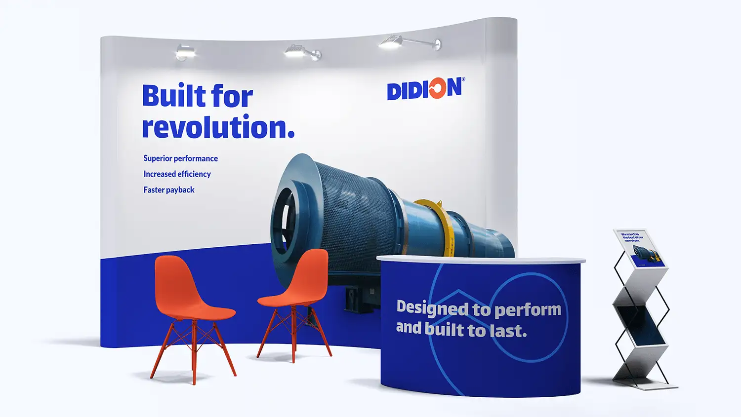 Trade show booth mockup reflecting the new DIDION metal processing equipment brand identity