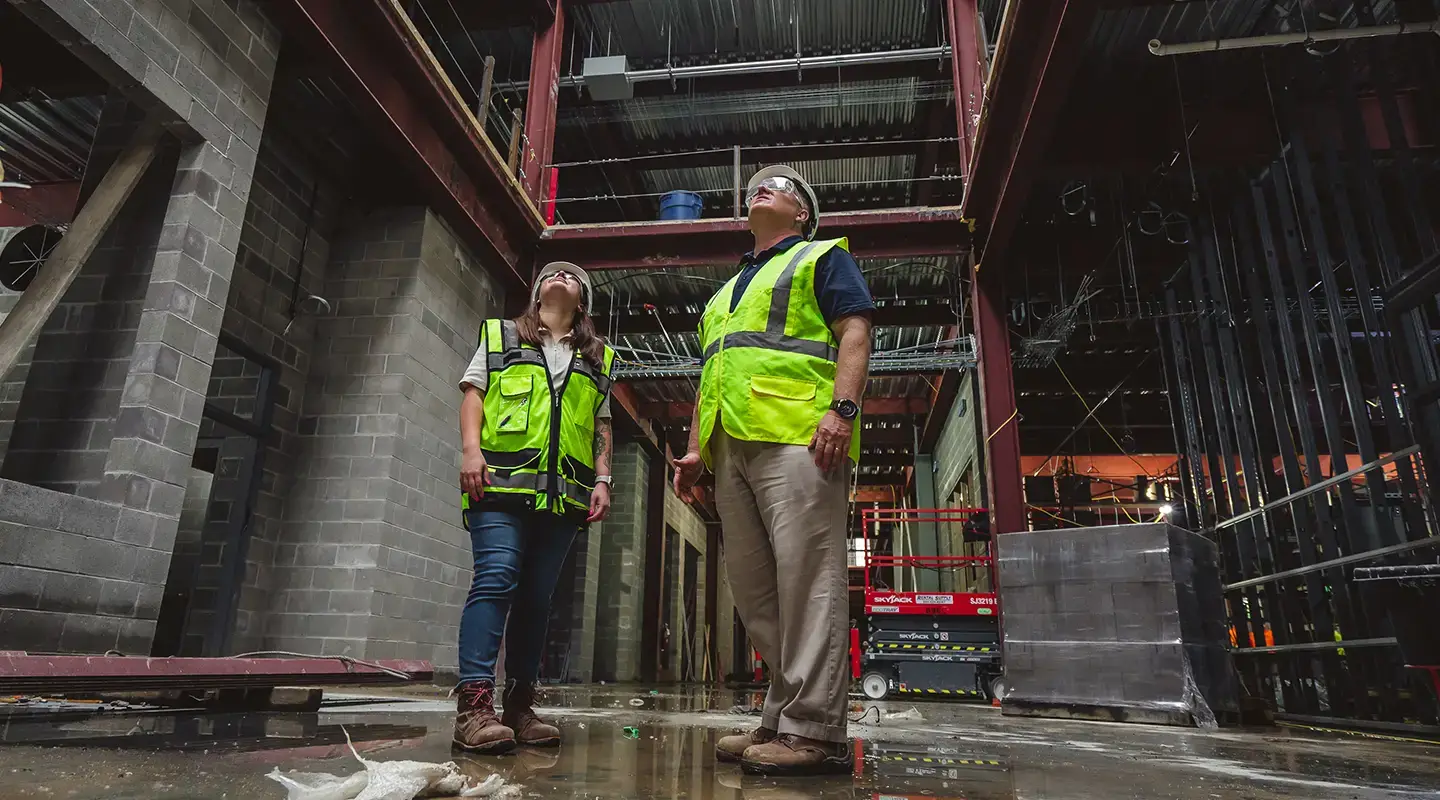 Commercial construction workers on a job site