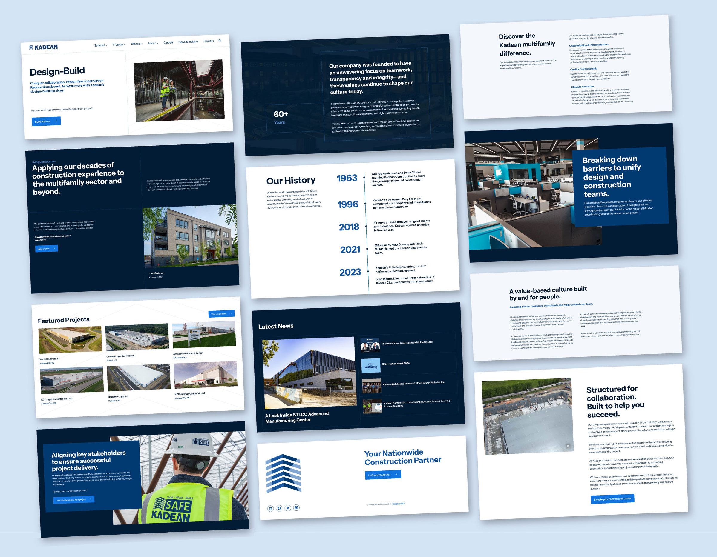 Blocks from the Kadean commercial construction website design