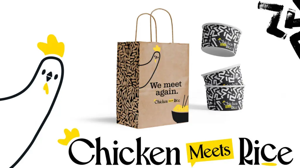 Chicken Meets Rice branding on takeout containers