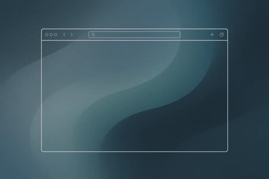 A wireframe of a b2b website design on a gradient background.