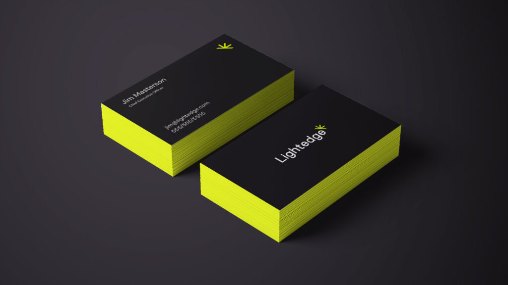 Lightedge business cards featuring the tech infrastructure company's new branding