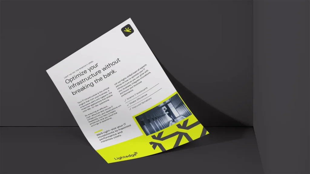 A whitepaper featuring the brand identity for technology infrastructure company Lightedge after it merged with Connectria