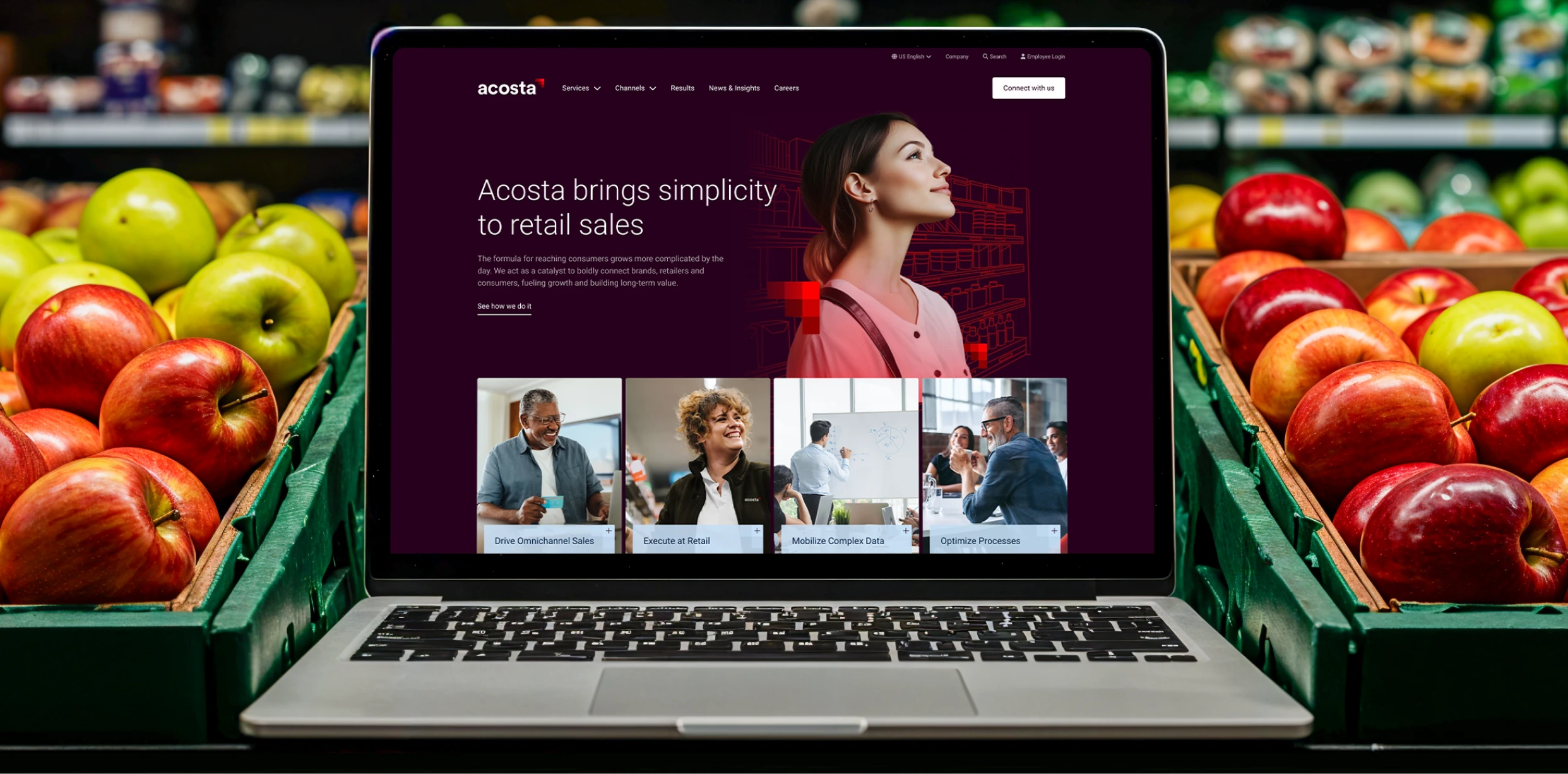 Acosta website on a laptop in the grocery store