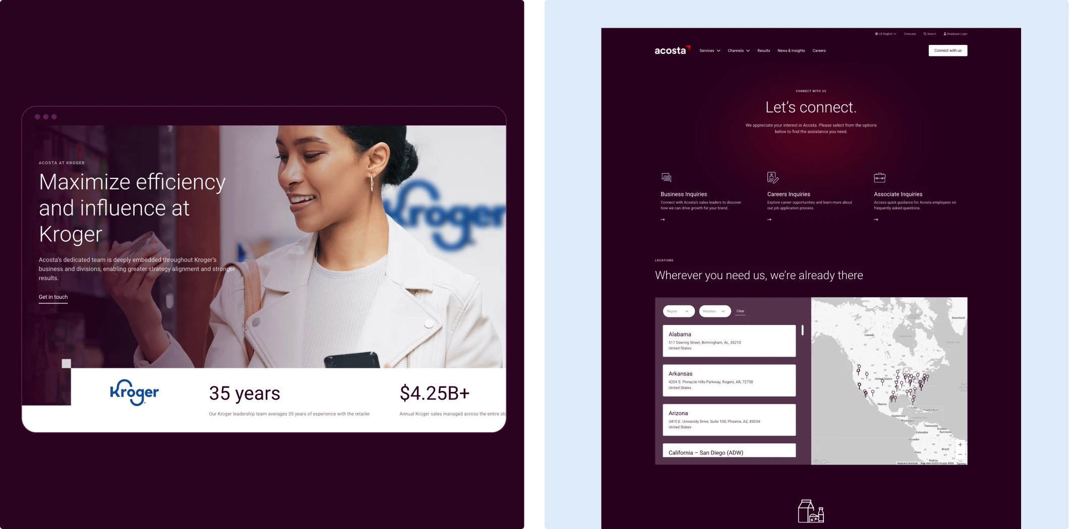 Pages from the new Acosta website design