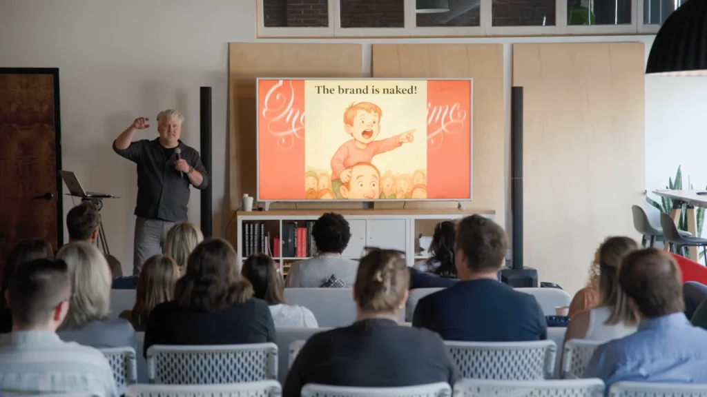 Mikę Spakowski, founder of Atomicdust speaking at event The Emperor's New Brand in St. Louis