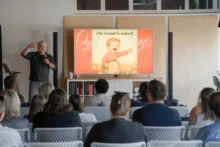 Mikę Spakowski, founder of Atomicdust speaking at event The Emperor's New Brand in St. Louis