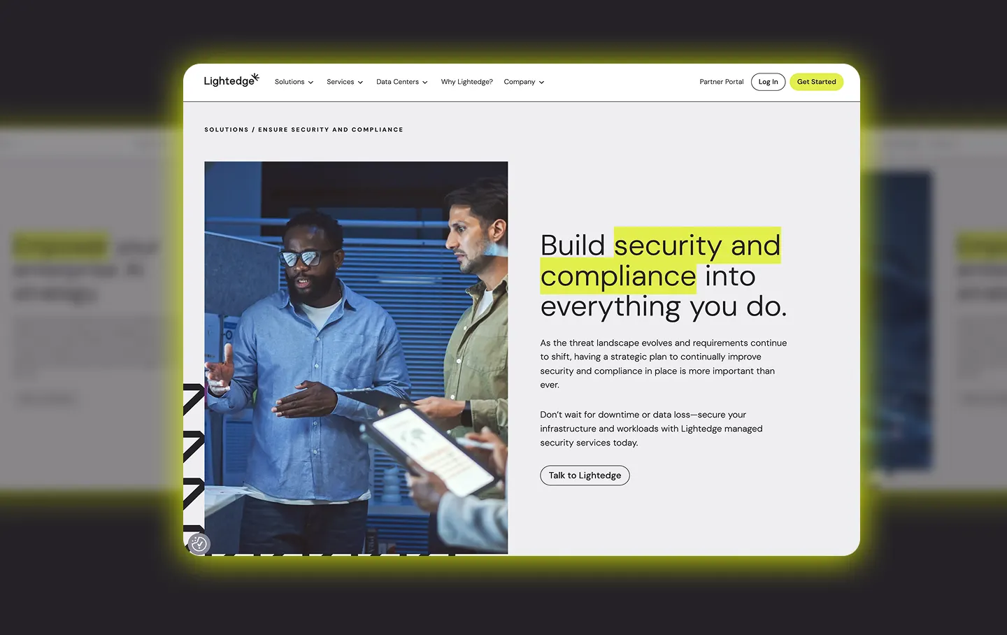 Web design page layouts for technology infrastructure company Lightedge
