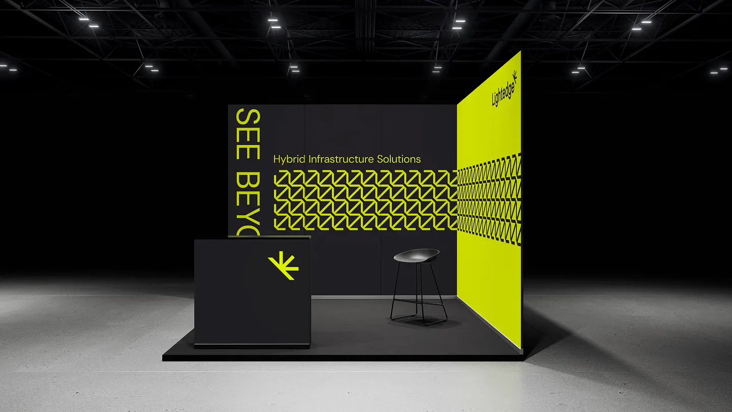 Trade show booth design reflecting the brand identity for tech infrastructure company Lightedge