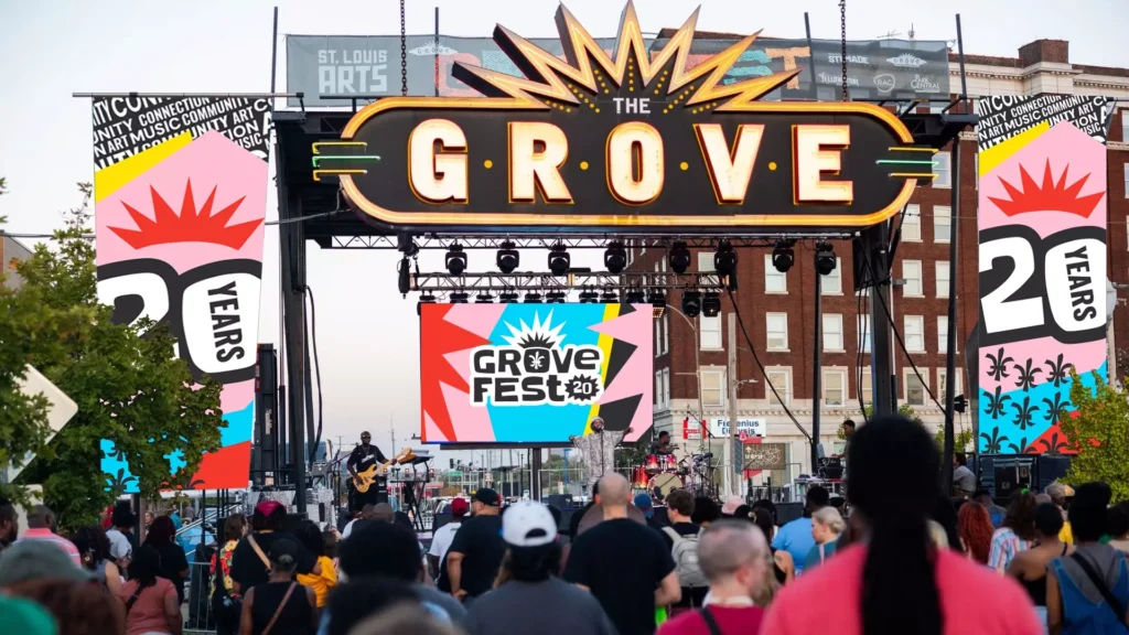 Example of how the brand identity could be used on stage signage at Grove Fest