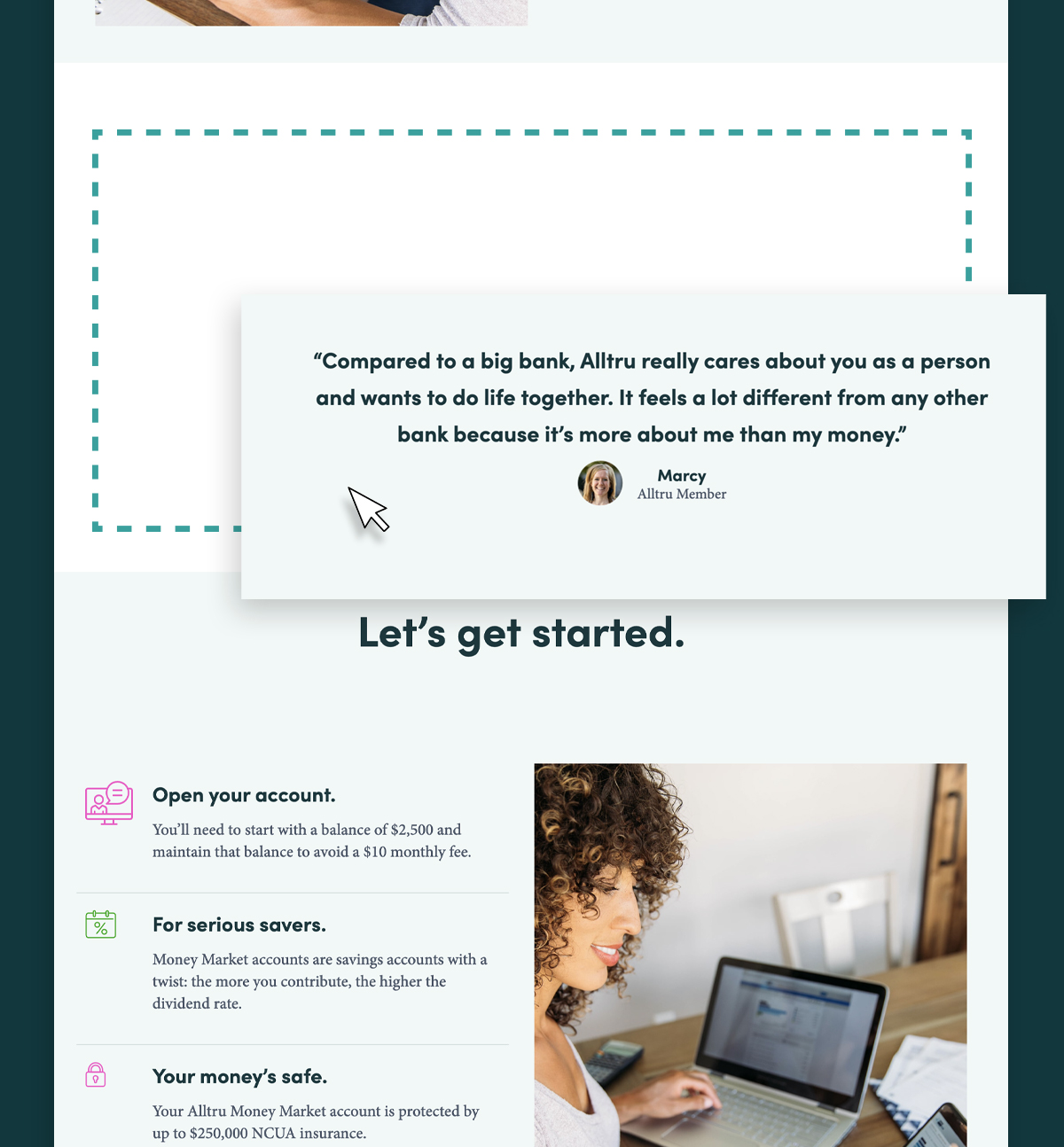 Graphic illustrating the block-based build of the Alltru Credit Union web design