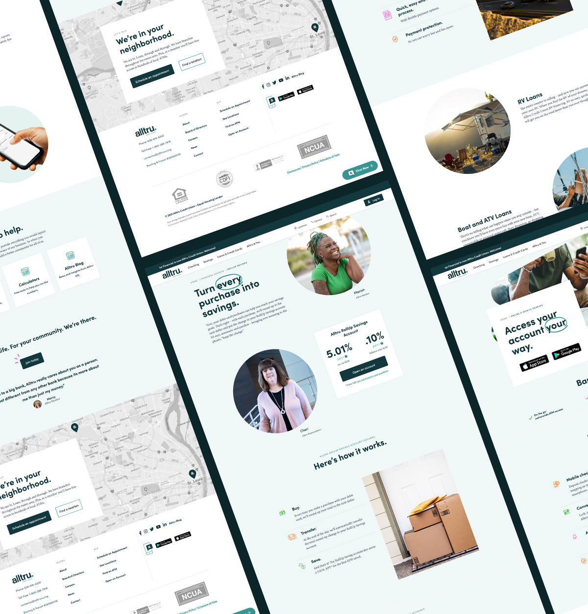 Products and services pages from the Alltru Credit Union web design