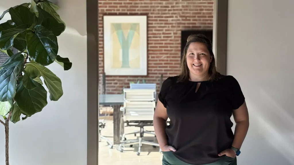 Copywriter Angie Spencer in the Atomicdust office