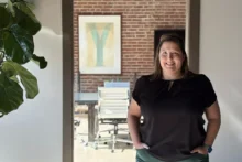 Copywriter Angie Spencer in the Atomicdust office