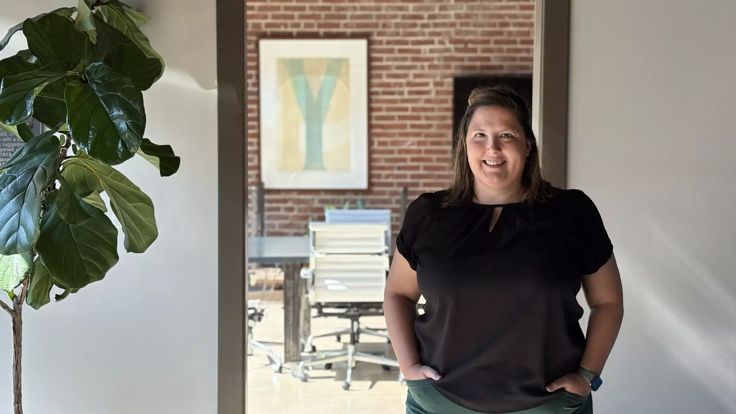 Copywriter Angie Spencer in the Atomicdust office